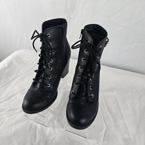 Rampage Boots Women's 10 M Black Ram-Justina  Lace Up Heeled Ankle Zip